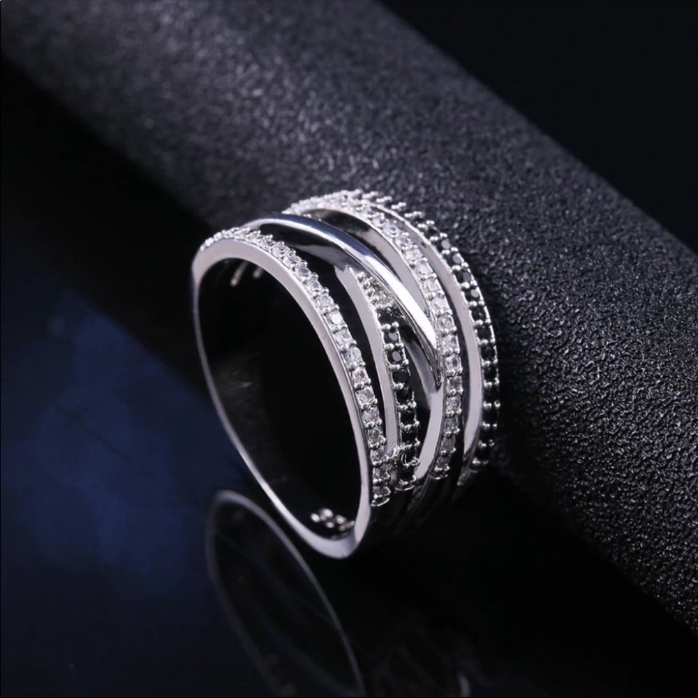 Twist Ethnic Black&White stone Micro Paved ring - Picture 2 of 6